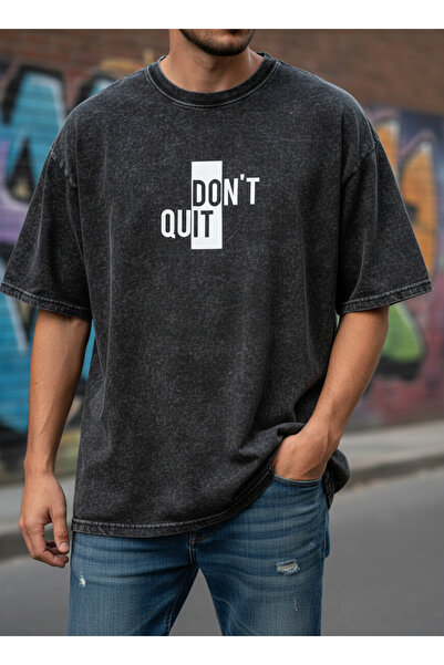 ship master Ανδρικό 100% Βαμβάκι Washed Black oversized T-Shirt Don't Quit Στ...