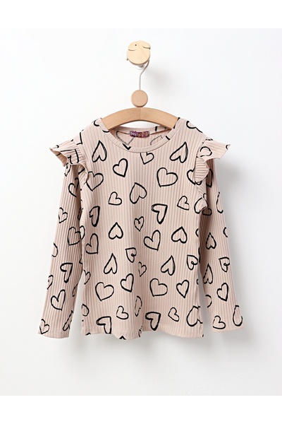 MiniKids Bluza cu Inimioare Mara, model bej-negru