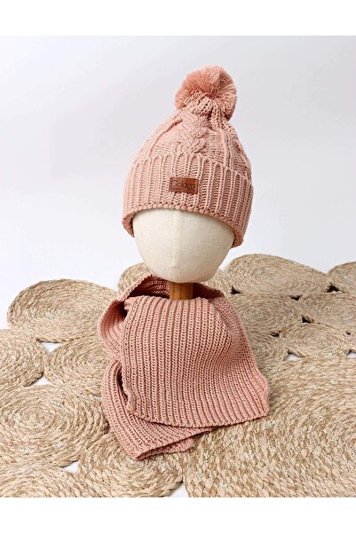 MiniKids Set caciula cu fular GOLDEN roz prafuit