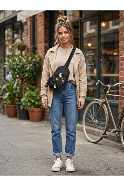 street&bagdnz impermeabil Iepure cu model Piept negru geantă cu figurine stel...