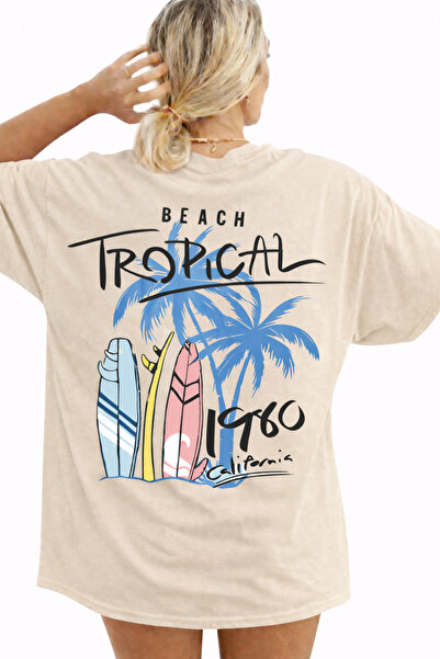 MARKATEM oversized Ανδρικό γυναικείο μπλουζάκι Unisex Πολύχρωμο Tropical με τ...