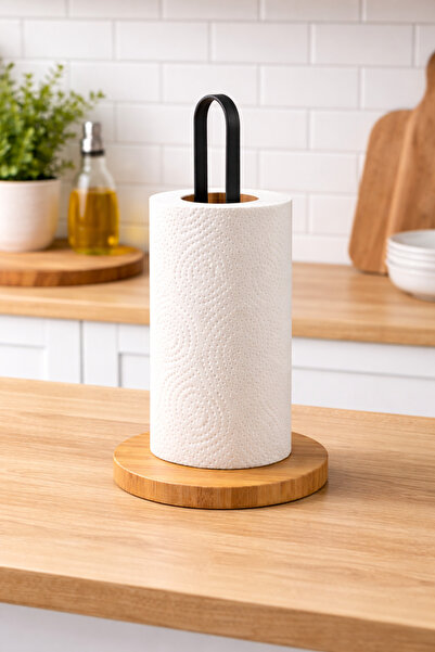 MİS KİTCHEN بامبو حامل مناشف ورقية معدني بمقبض حامل مناشف للمطبخ حامل مناشف و...