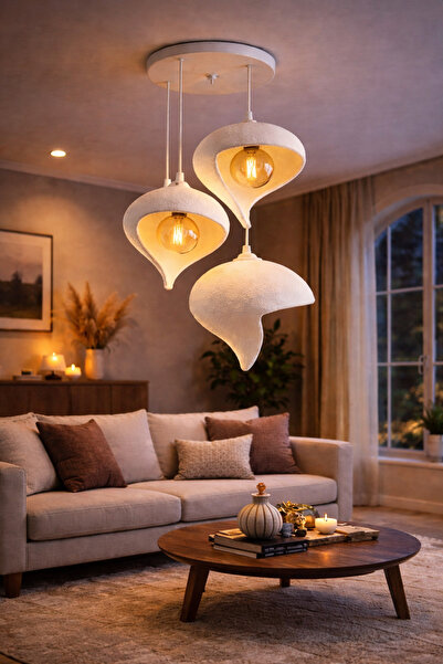 MarsCrafts Su Damlası Sarkıt Bohem Beton Görünümlü 3 lü Avize ( E-27 Ampül He...