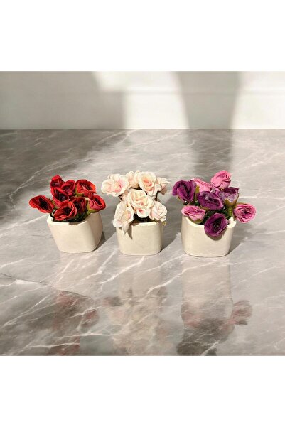 Dekora Çiçek 3'lü Mini Vazo, Süslük, Kahve Yanı Sunumu, Hediyelik, Dekoratif ...