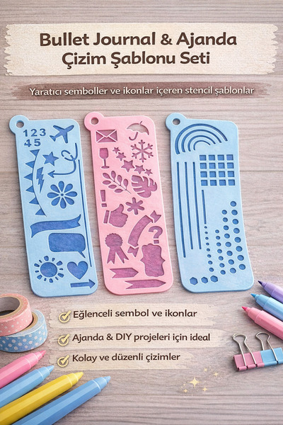 Muhcu Home Bullet Journal Stencil Seti – Ajanda ve Planlayıcı Çizim Şablonu –...