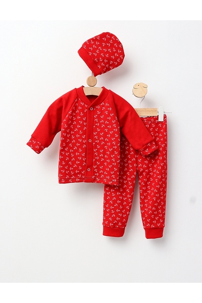 MiniKids Βρεφικό κοστούμι, Βαμβάκι 3 τεμάχια, κόκκινο