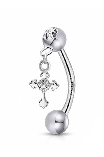 MORNEVA Haç Sallantılı Çelik Barlı Rook Piercingi 8mm (1 Adet)