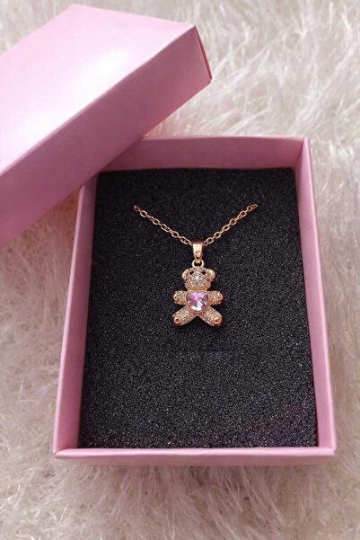 deepmoon Pembe Kalpli Ve Zirkon Taşlı Ayıcık Figürlü Kolye 14 Şubat Sevgilile...