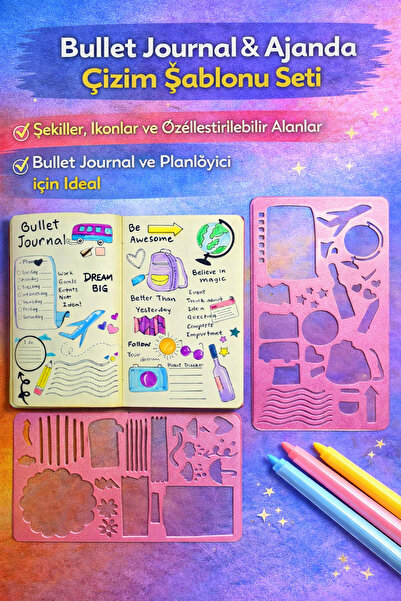 Muhcu Home Bullet Journal Stencil Seti – Ajanda ve Planlayıcı Çizim Şablonu –...