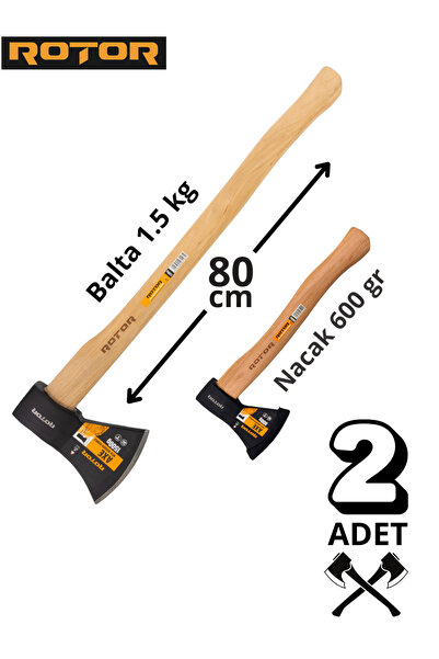 Rotor Ahşap Saplı 1500gr+600gr 2’li Balta Nacak Seti