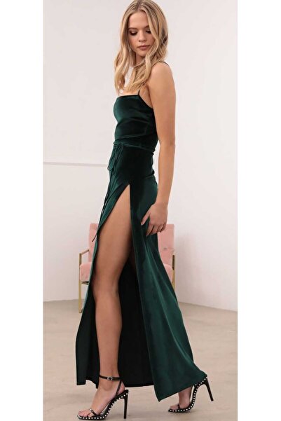 Hanife Glam Couture Hanife Glam ip bağlamalı sırt dekolteli yırtmaçlı elbise