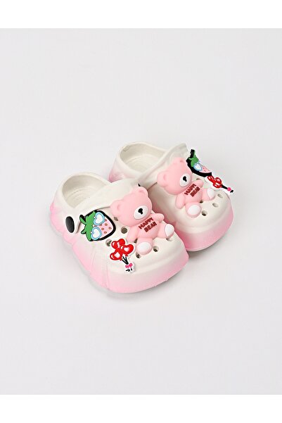 MiniKids Papuci spuma Happy Bear, alb-roz