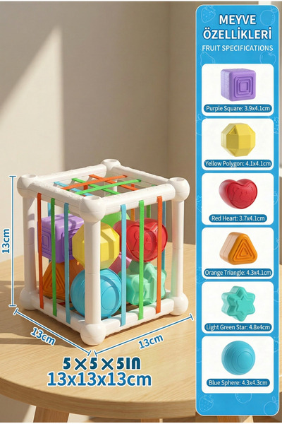 BBSKY Montessori Eğitici Aktivite Küpü - Şekil Yerleştirme Duyusal Bebek Oyuncak Seti, İnce Motor Gelişimi
