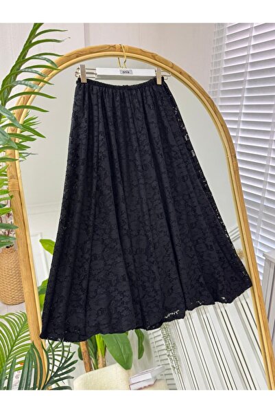 onix Lined Lace Hijab Skirt 85 cm Std Size 36-44 Compatible Black