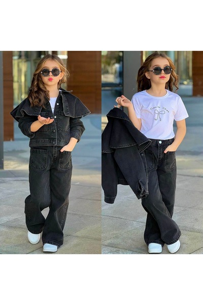 ANKANOVA Κοριτσίστικο Εορταστικό Σετ Τζιν με Υφασμάτινη Κάπα, Κομψό Παντελόνι...