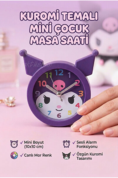 KaktüsKedi Sevimli Kuromi Figürlü Dekoratif Mini Çocuk Odası Masa Saati - Çal...