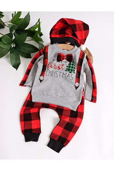 MiniKids Set 3 piese My Christmas gri-rosu