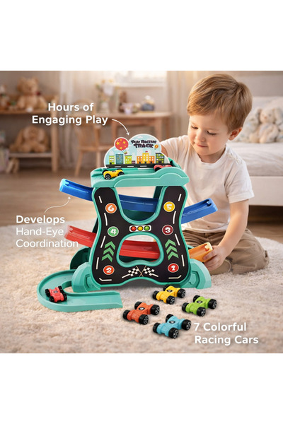 LEAN Εκπαιδευτικό σετ: πίστα αυτοκινήτων τριών επιπέδων με τσουλήθρα