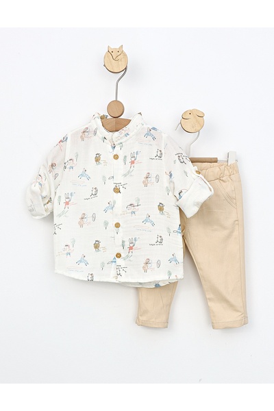 MiniKids Κομψό σετ με ζώα που παίζουν, λευκό και κρεμ