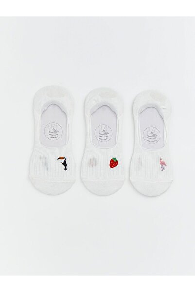 LC Waikiki Non-Slip Heel Embroidered Women's Ballerina Socks 3-Piece