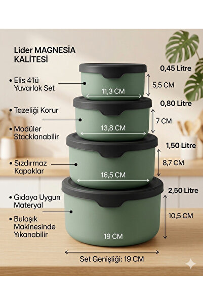 Lider MAGNESİA ÇOK AMAÇLI SAKLAMA KABI 4 AD YUVARLAK KLASSY
