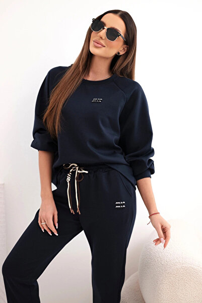 Kesi Set trening bleumarin pentru femei din viscoză cu broderie decorativă