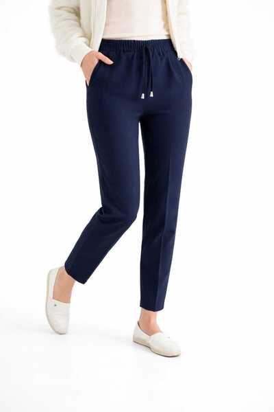 HALEY Women's Double Fabric Trousers Pocketed Elastic Waist Straight Leg
