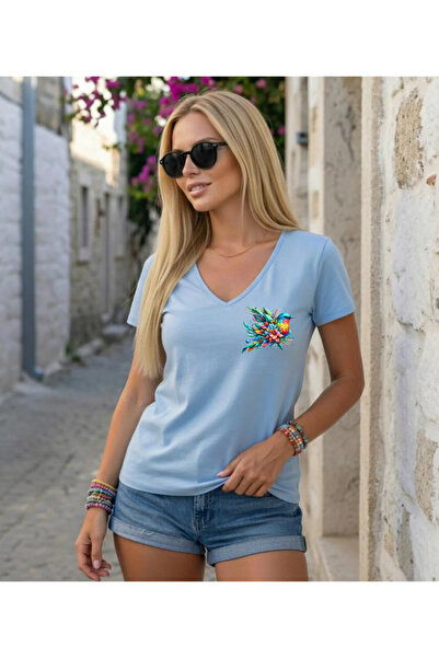 SUNFREE ŠARENA CVETNA PTICA Bas Štampano Ovratnik Regular Fit Ženska Ljetna M...