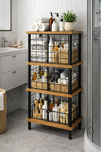 PEKA 4 Raflı Banyo Dolabı Metal Kapaklı Banyo Düzenleyici Çok Amaçlı raf