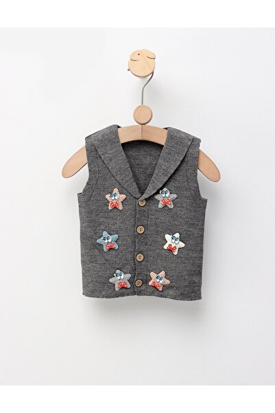 MiniKids Vesta tricotata stelute, gri inchis