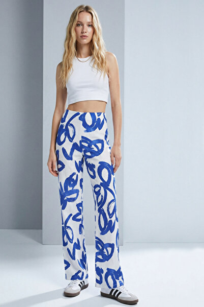 EFFE Udobne hlače za žene od mešavine materijala Visok struk Široke nogavice ...