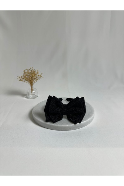 MegssStore Siyah Çift Fiyonklu Simli Taç Saç Bandı