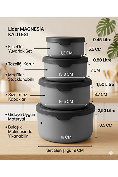 Lider MAGNESİA ÇOK AMAÇLI SAKLAMA KABI 4 AD YUVARLAK KLASSY