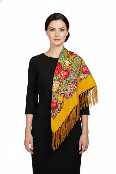 Bidani - Golden Folk Shawl – Floral Pattern
