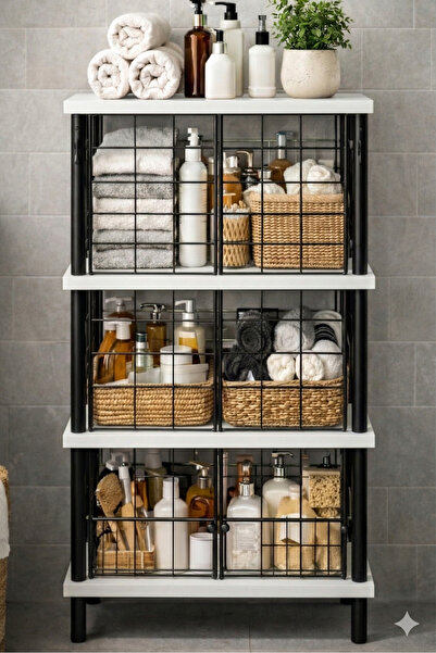 PEKA 4 Raflı Banyo Dolabı Metal Kapaklı Banyo Düzenleyici Çok Amaçlı raf