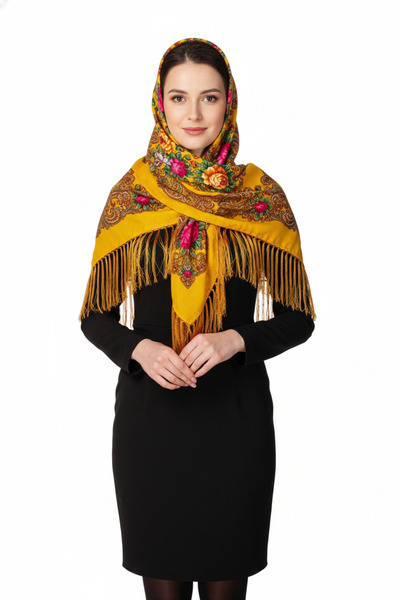 Bidani - Yellow Russian Floral Shawl