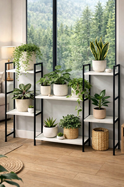 PEKA Saksılık Metal Çiçeklik Saksı Standı Çok Katlı Bitki Rafı Balkon ve Bahç...