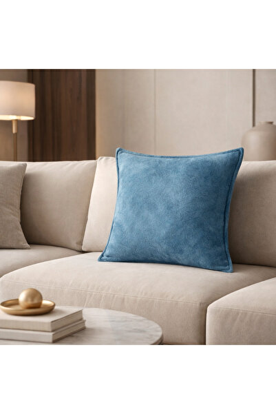 Tasarım Mavi renk şık Dekoratif Kırlent Kılıfı 43x43 Modern Koltuk Yastık Kıl...