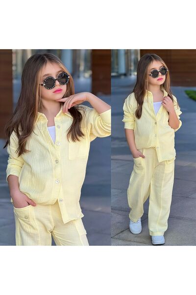 CALİSA Devojčički letnji muslin set od 3 dela: košulja, potkošulja, pantalone...