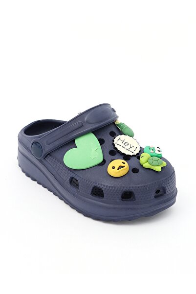 MiniKids Παντόφλες από αφρώδες υλικό + Jibbtz Προσοχή! μπλε σκούρο