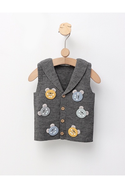 MiniKids Vesta tricotata ursuleti, gri inchis