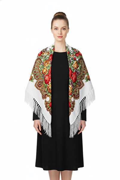 Bidani - Golden Petal Folk Shawl – Ivory Base