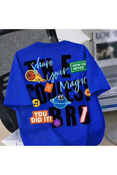 MARKATEM Ανδρικό μπλουζάκι oversized THE COOLEST BRO με τύπωμα Summer Casual ...