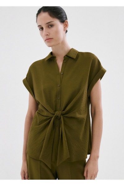 MANGO Woman Kısa kollu düğüm detaylı bluz