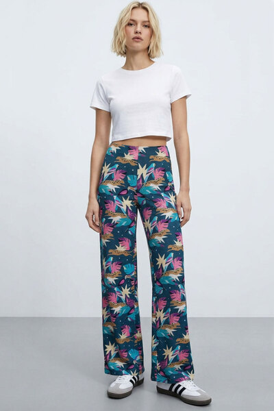 EFFE Comfortable Fit High Waist Wide-Leg Viscose Mix Women's Trousers