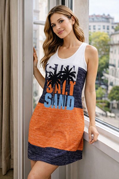 Mossta Haljina sa okruglim izrezom Štampano Single jersey - narandžasta