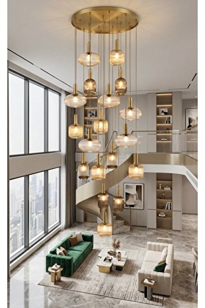 demet habek mylights Modern Bal Cam Sarkıt Yüksek Tavan Galeri Boşluğu Avize ...