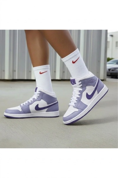 Nike Air Jordan 1 Mid'Dusty Amethyst' Gs Basketball Shoes (Sporti̇ks) Fits Sm...