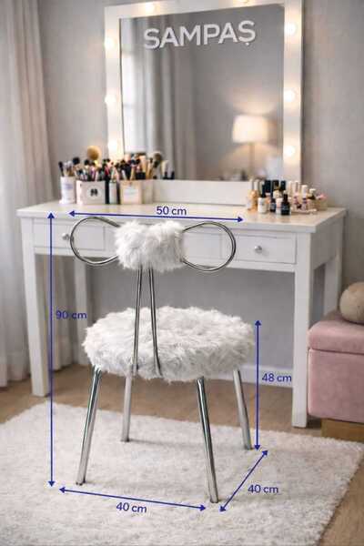 SAMPAŞ PRENSES MAKYAJ SANDELYESİ KROM (GÜMÜŞ METAL AYAK) BABY FACE KUMAŞ 2026...