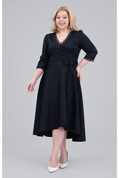 MAG FASHİON Plus Size Dress with Ruffled Collar and Sleeves, Asymmetrical Cut...